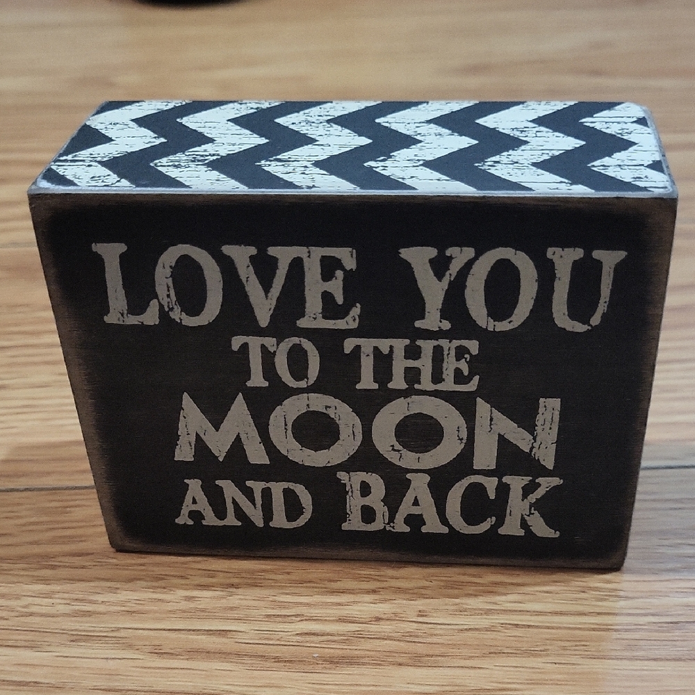 Rustic 'Love You to the Moon and Back' Wooden Block With Chevron Border